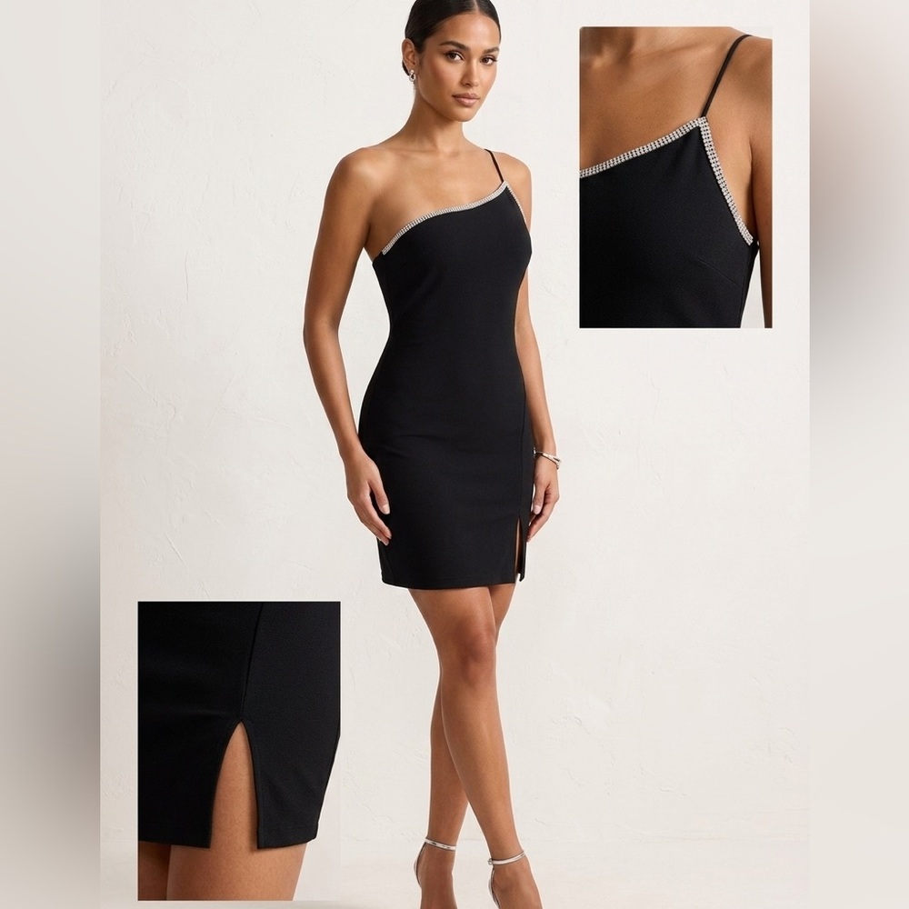 Lovely Day One Shoulder Rhinestone Dress